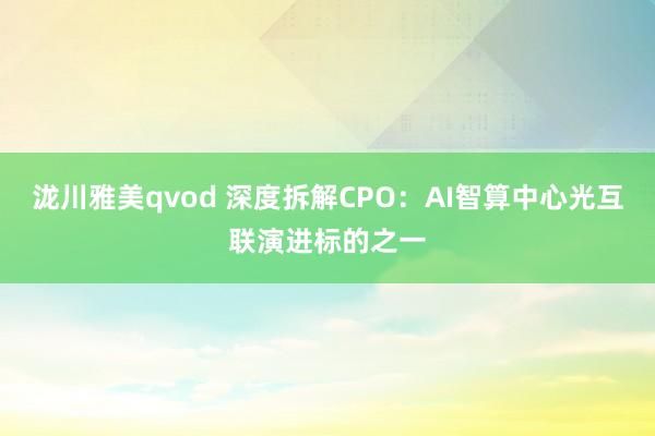 泷川雅美qvod 深度拆解CPO：AI智算中心光互联演进标的之一