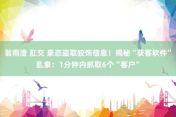 翁雨澄 肛交 豪恣盗取狡饰信息！揭秘“获客软件”乱象：1分钟内抓取6个“客户”